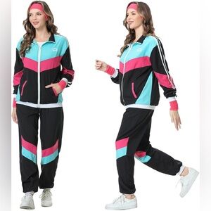 80s Track Suit Retro Unisex Hip Hop Costume Windbreaker Jacket and Pant Size 2XL